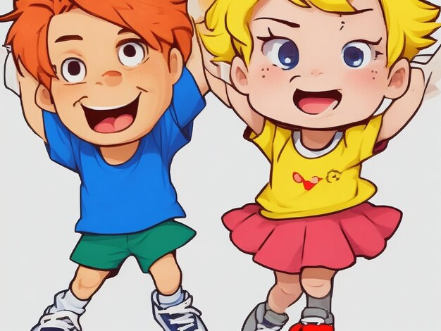 Photo happy cartoon boy and girl vectorclip art illustration with simple gradients each on a separate