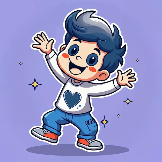 happy cartoon boy with open arms and a big smile