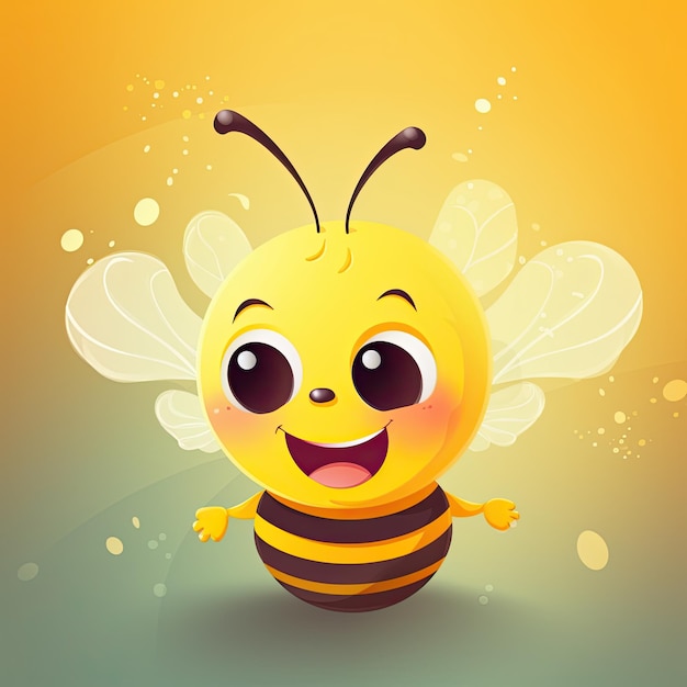 Happy Cartoon Sunlit Bee Smiling Generative Illustration