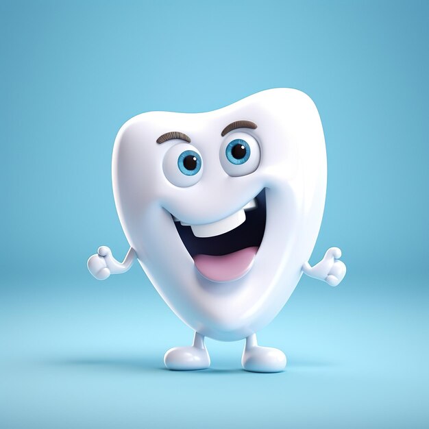 Happy cartoon tooth on a blue background