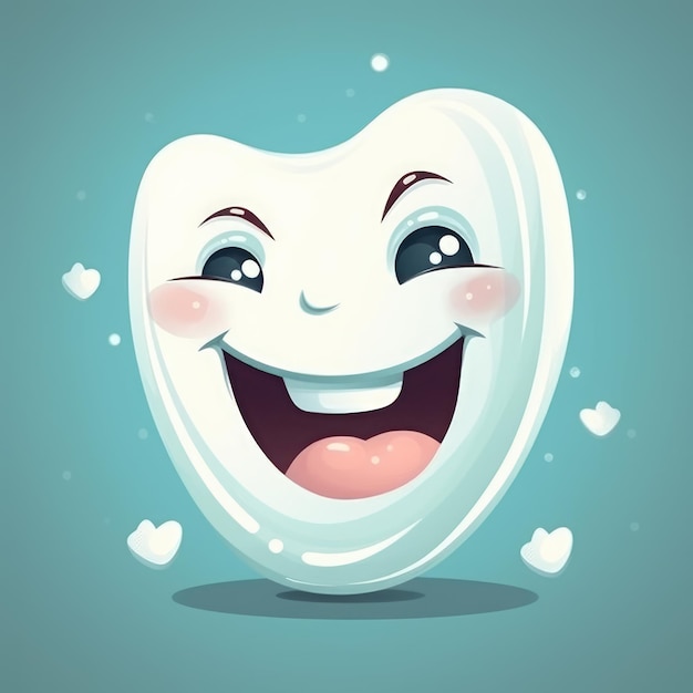 Happy Cartoon Tooth for Dental Care Generative AI