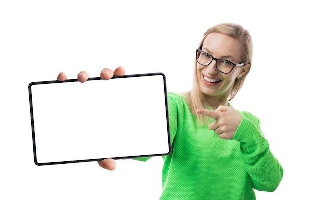 Happy caucasian woman with blond hair