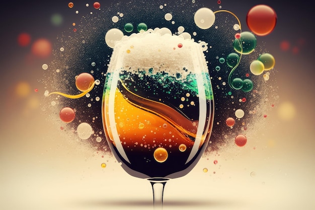 Happy celebration party alcohol soda in glass beer background with bubble froth texture