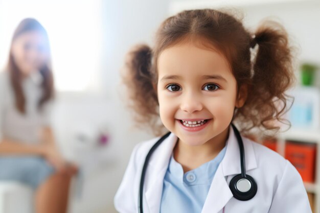 Photo happy checkup pediatrician examining a cheerful child on national child health day