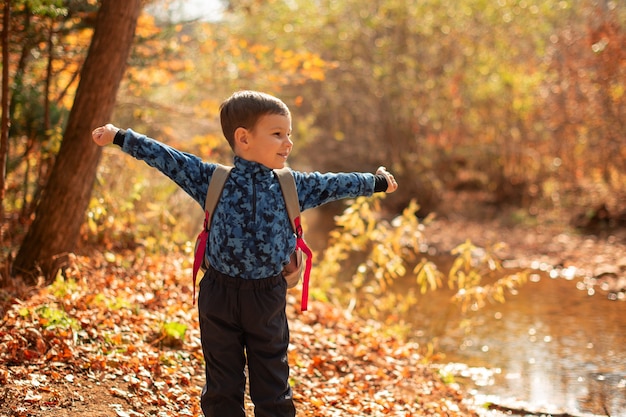 Photo happy child in a beautiful autumn forest