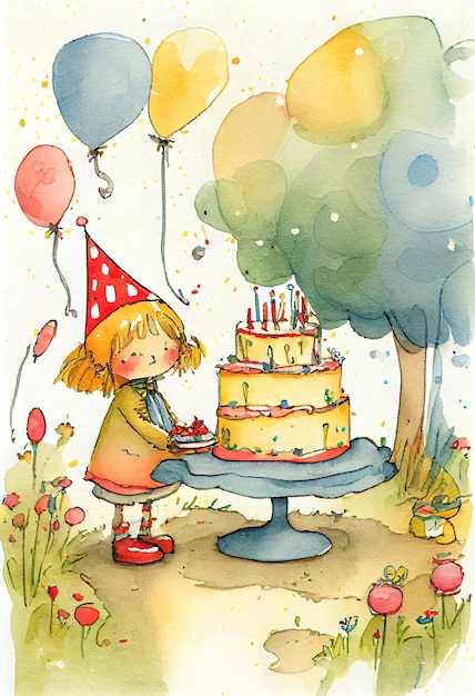 Photo happy child birthsday watercolor background ai generated