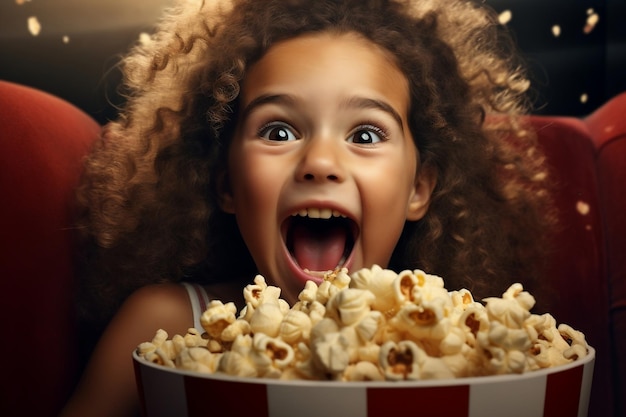 Happy Child Eating Popcorn Generative AI