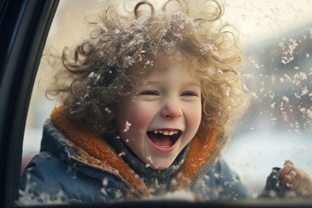 Happy Child Enjoying a Car Journey