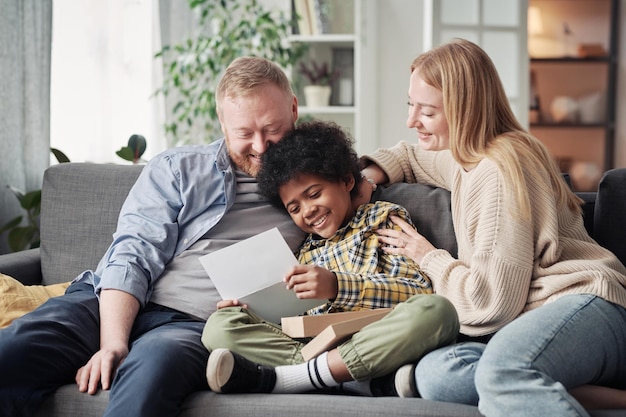 happy child getting adoption agreement