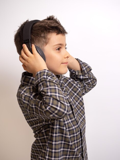 Happy child listening to music