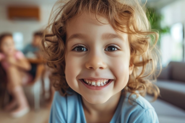 Happy child playing at home with family aig