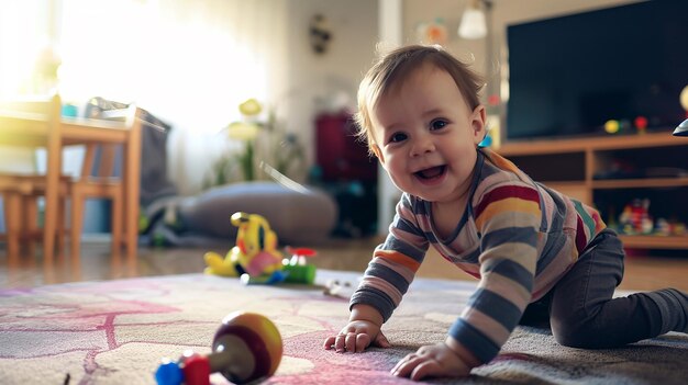 Photo happy child playing at home