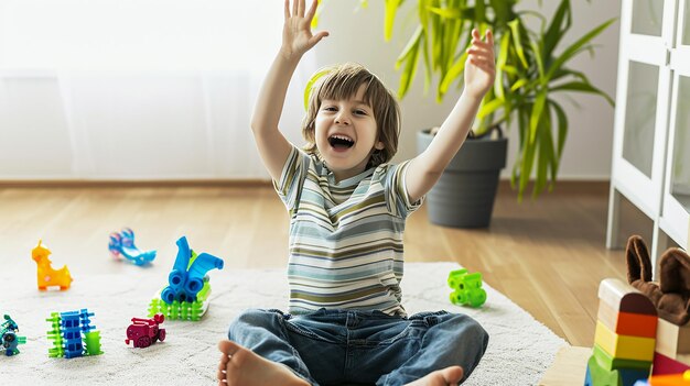 Photo happy child playing at home