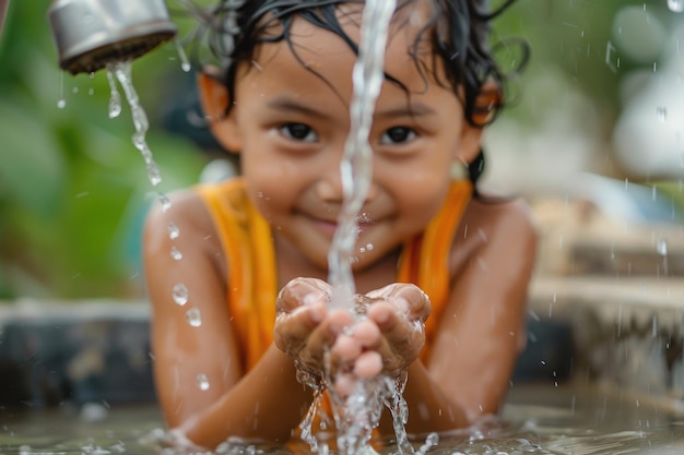 外で水で遊ぶ幸せな子供 楽しい夏の楽しみ