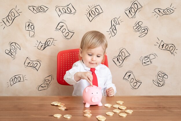 Happy child pretend to be businessman