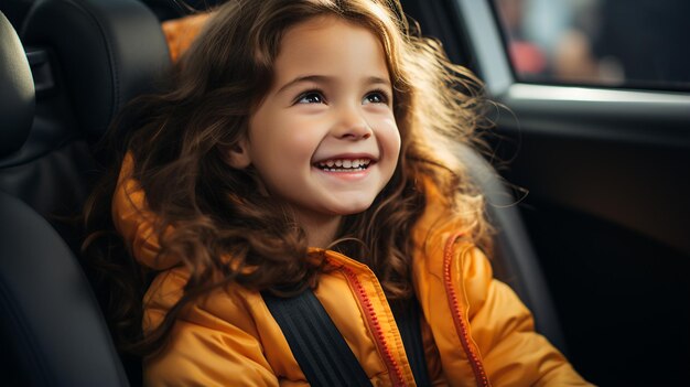 Happy child sitting in a car