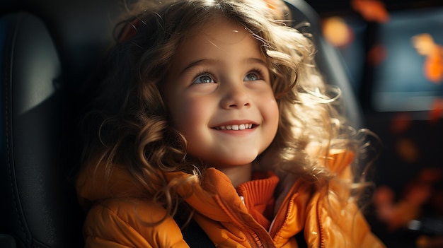 Happy child sitting in a car