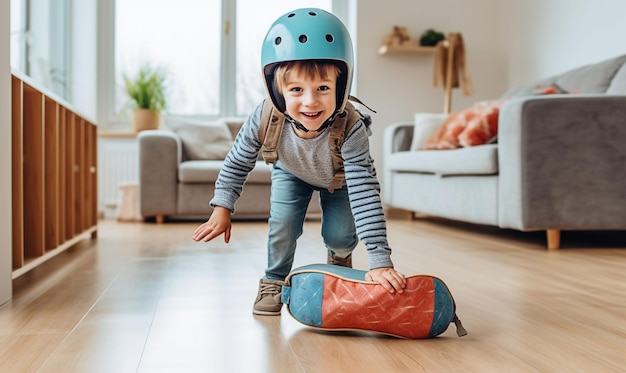 Happy Child Skateboarding at home generative ai