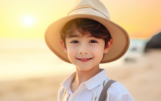 Happy child on the street in summer in clear weather happy child vacation traveling with children