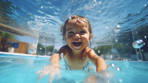 happy child in a swimming pool