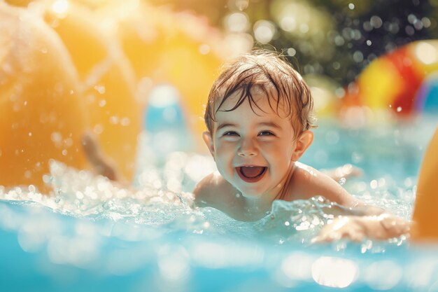 Happy child swimming