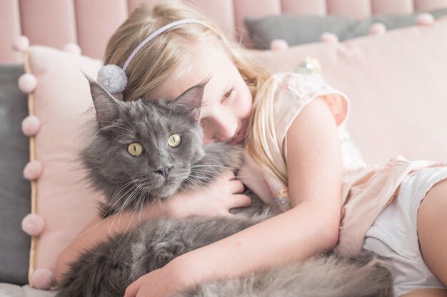 Happy child with her pet