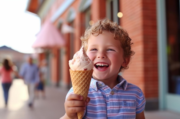 バニラアイスクリーム生成 AI を持つ幸せな子供