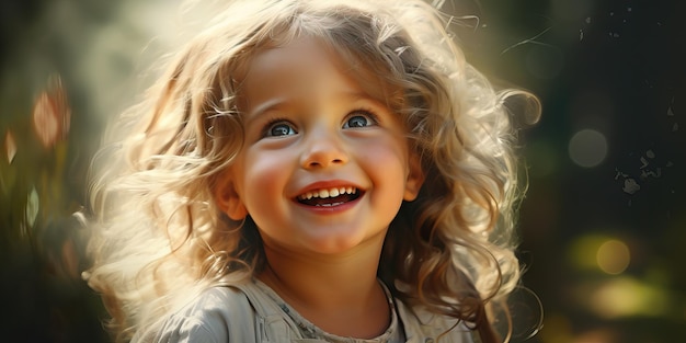 広い目と大きな笑顔を持つ幸せな子供 AI生成