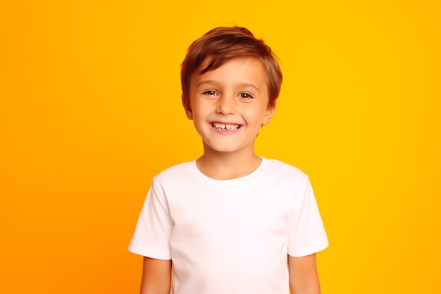 Happy child on a yellow background Joyful baby AI Generated