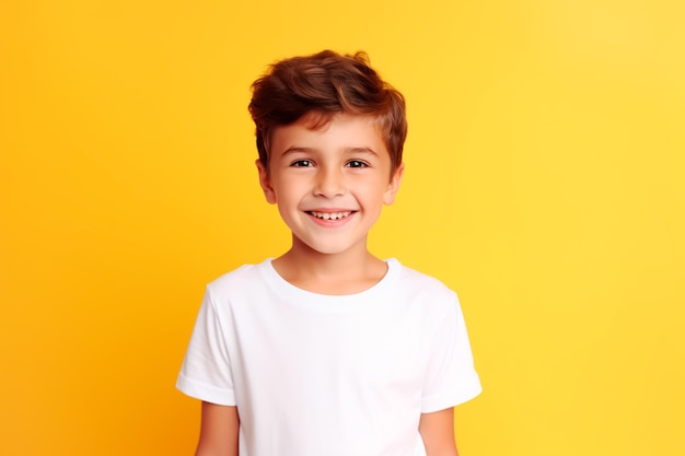 Happy child on a yellow background Joyful baby AI Generated