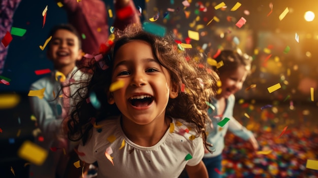 Счастливые дети празднуют день рождения вместе с конфетами Генеративный ИИ