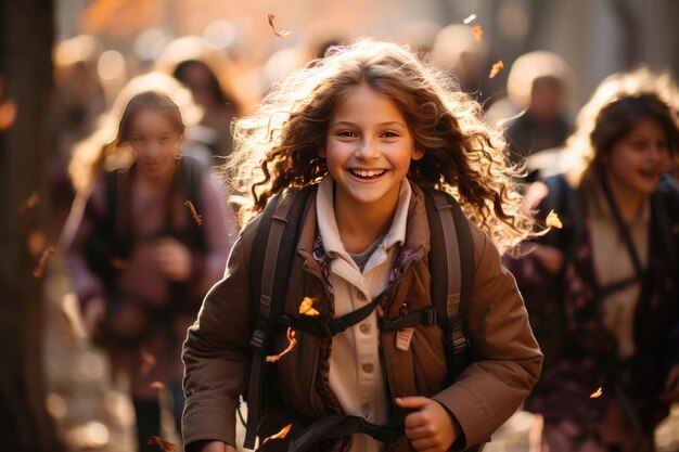 Happy children come back from school savoring hot chocolate generative IA