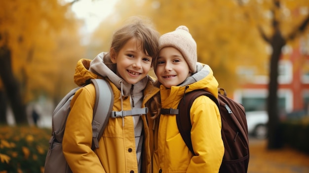 Photo happy children go to school