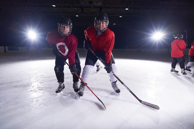 happy children group  ice hockey team  sport players portrait