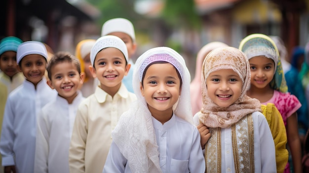 イスラム教の服を着た幸せな子供たち