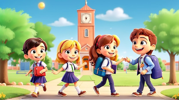 Счастливые дети возвращаются в школу