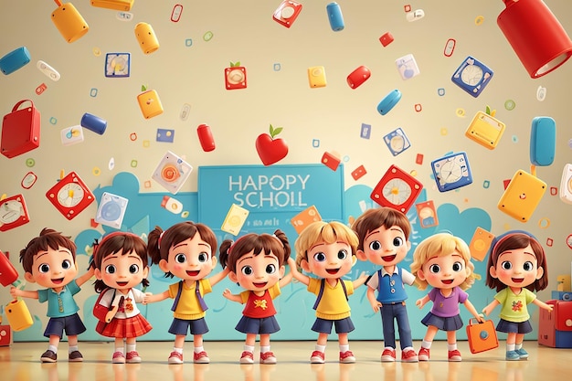 Happy children kids back to school background