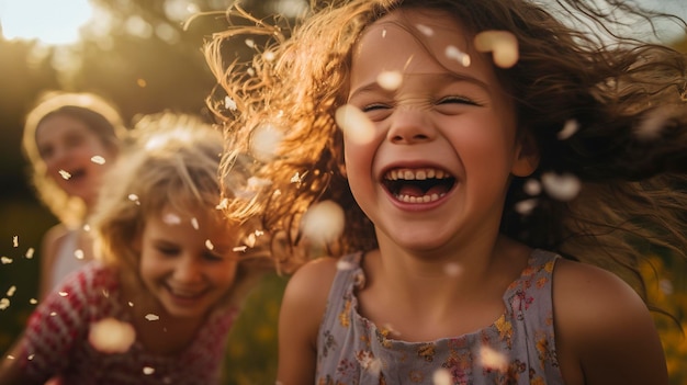 Photo happy children laughing together