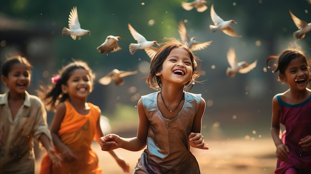 Happy children laughing together