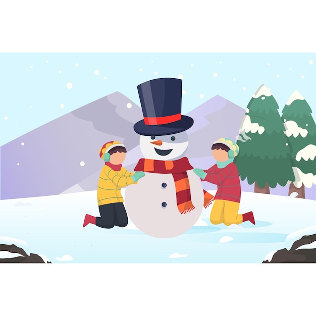 Happy Children make snowman