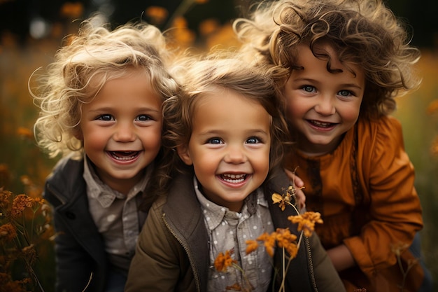 Photo happy children outdoor in autumn park