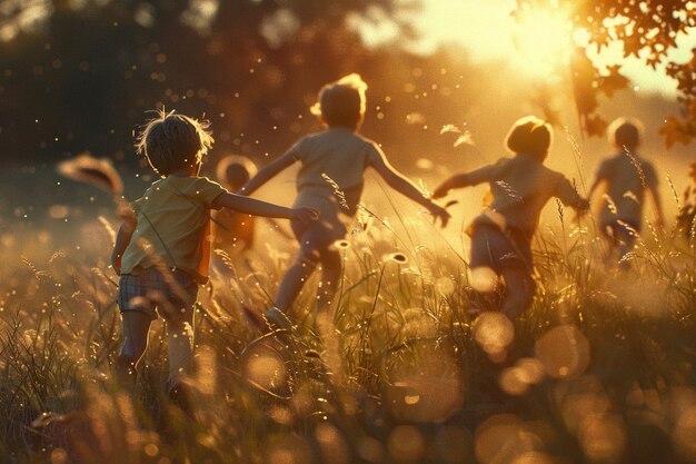 Happy children playing outdoors