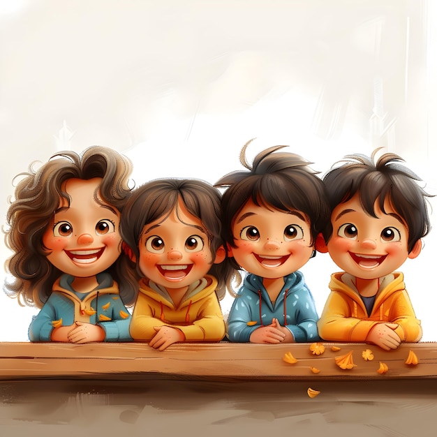 Счастливого Дня детей милый дизайн поздравительной карточки с детскими мультфильмами