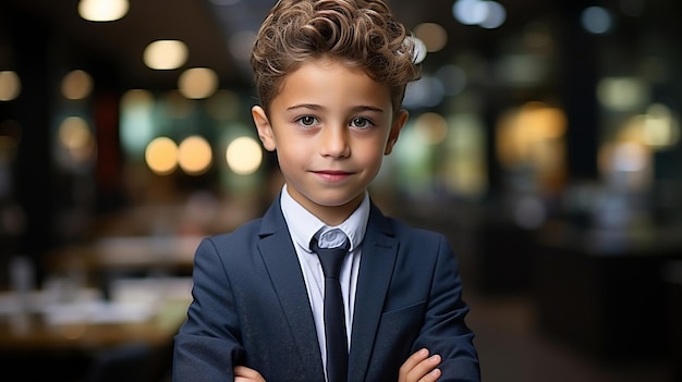 Happy children standing in the office with arms crossed