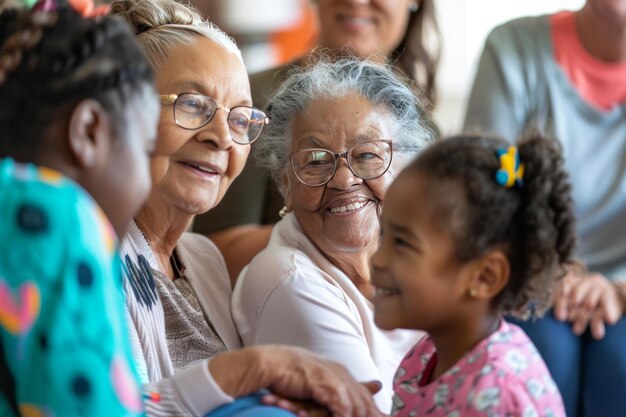 Photo happy children with senior citizens