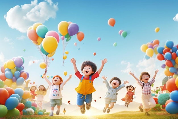 Happy Childrens Day banner with cheerful Generative ai