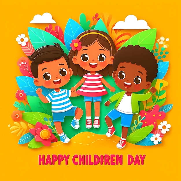 Photo happy childrens day for children celebration illustration childrens day paper art