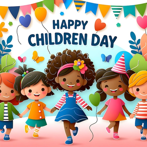 Photo happy childrens day for children celebration illustration childrens day paper art
