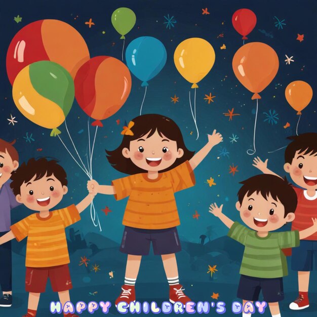 Photo happy childrens day for children celebration illustration childrens day paper craft unity