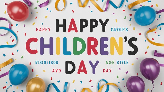 Photo happy childrens day creative text isolated on white background